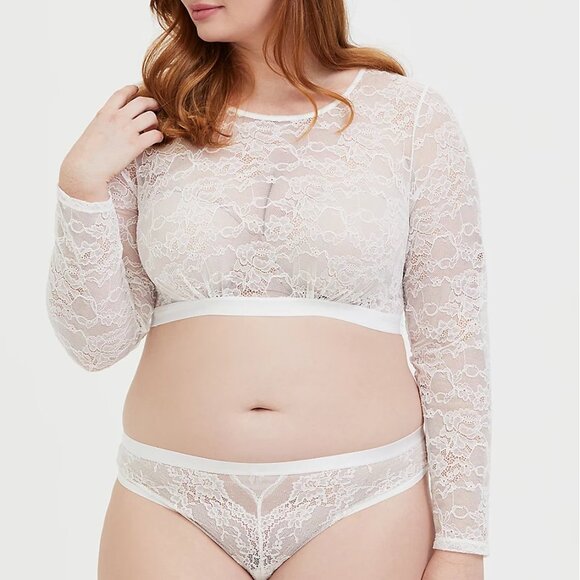 🆕 3X WHITE LACE LONG SLEEVE UNDER-IT-ALL CROP TOP - Picture 2 of 4
